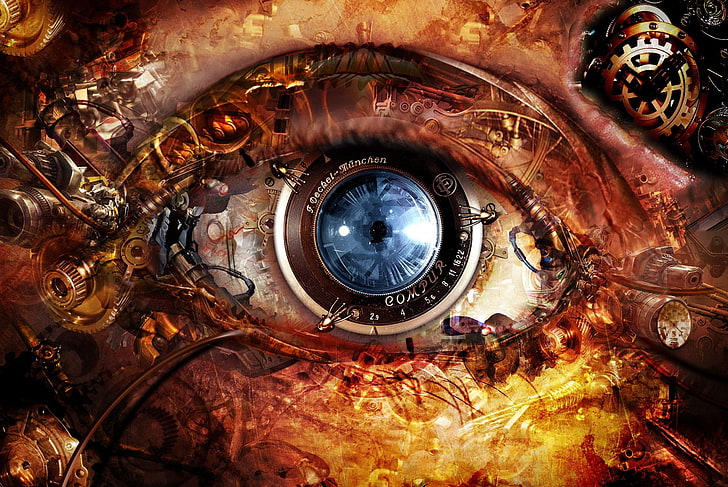 camera lens designed human eye digital wallpaper, eyes, mechanism, lens, HD wallpaper