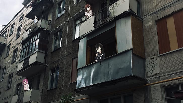 anime, anime girls, anime_irl, house, Russia, balcony, COVID-19, HD wallpaper