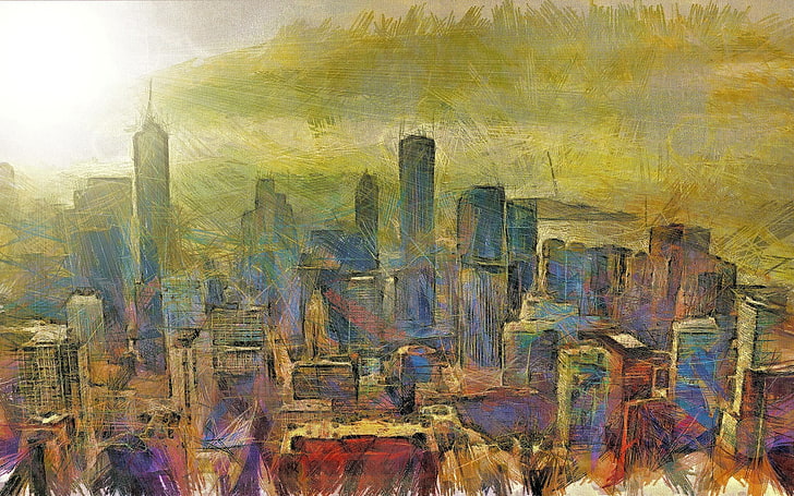 karya seni, lanskap kota, langit, kota, Wallpaper HD