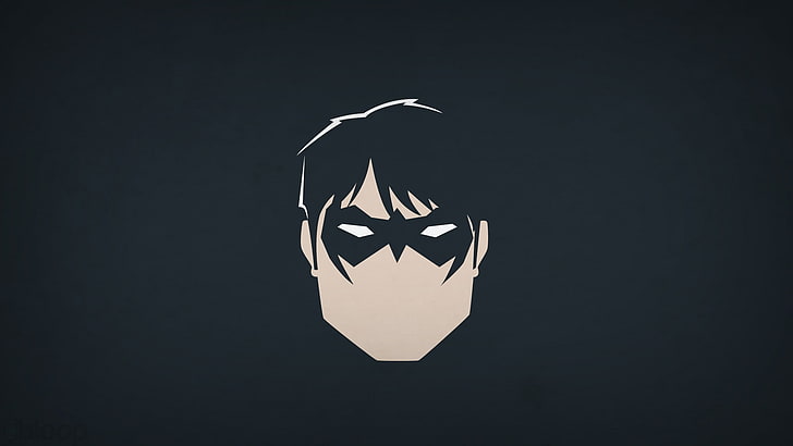 Ikon DC Robin, Komik DC, pahlawan, Nightwing, Blo0p, minimalis, superhero, latar belakang sederhana, topeng, Wallpaper HD