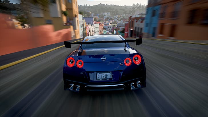 Nissan GT-R, Nissan, carro, lanternas traseiras, spoiler do carro, Forza Horizon 5, HD papel de parede