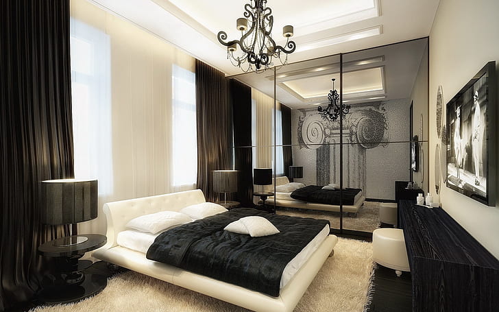 Desain Kamar Tidur Indah, desain interior, desain kamar, kamar tidur, furnitur, Wallpaper HD