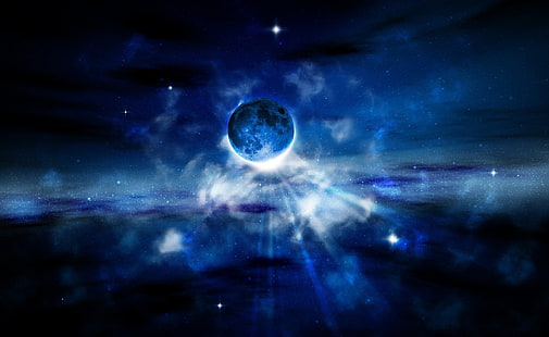 Blue Moon, dolunay vektör, uzay, ay, mavi, HD masaüstü duvar kağıdı HD wallpaper
