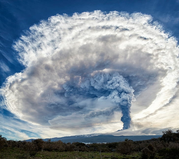eruption, Etna, landscape, nature, photography, Sicily, smoke, volcano, HD wallpaper