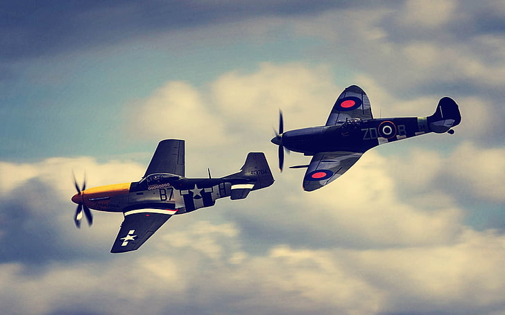 pesawat terbang, awan, langit, Perang Dunia II, Mustang P-51 Amerika Utara, Wallpaper HD