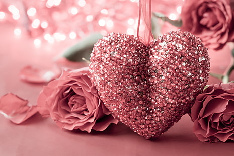 kalung liontin jantung, hati, mawar, cinta, pink, romantis, Hari Valentine, Wallpaper HD HD wallpaper