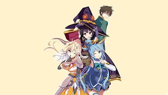 Megumin ، و Kono Subarashii Sekai ni Shukufuku wo !، Darkness (KonoSuba) ، Satō Kazuma (Kono Subarashii Sekai ni Shukufuku wo!) ، Aqua (KonoSuba)، خلفية HD HD wallpaper