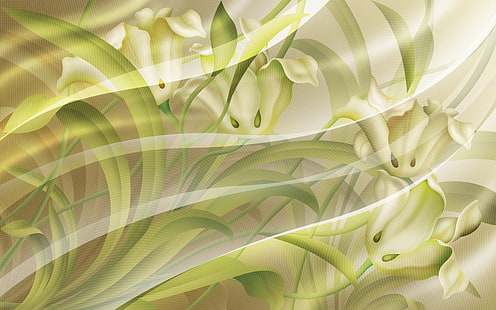 white and green flowers clip art, fabric, patterns, background, texture, HD wallpaper HD wallpaper