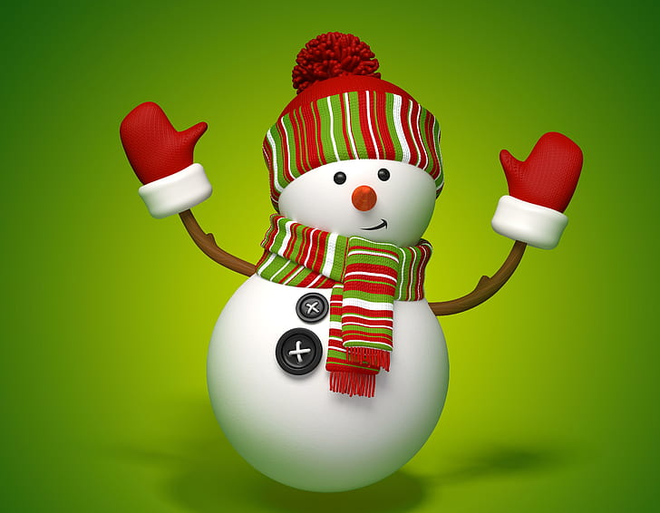 Tatil Noel Kardan Adam 3D Grafik, kırmızı yeşil ve beyaz kardan adam, çeşitli, 3d grafik, tatil, yılbaşı, kardan adam, HD masaüstü duvar kağıdı