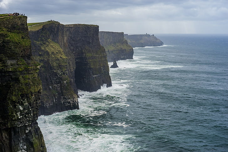 モハーの断崖、モハーの断崖（アイルランド）、海岸、アイルランド、岩、海、水、 HDデスクトップの壁紙