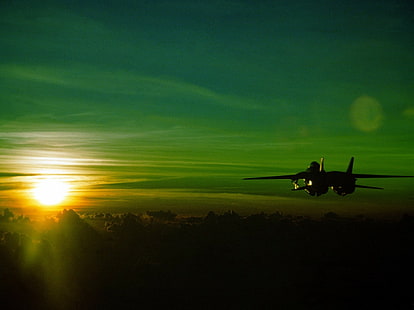 grumman f 14 tomcat закат зеленый реактивный самолет, HD обои HD wallpaper