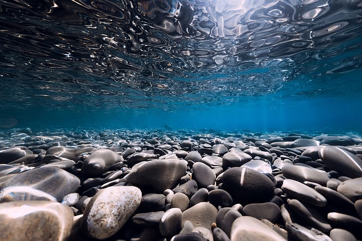 на открито, под вода, море, вода, камъни, HD тапет