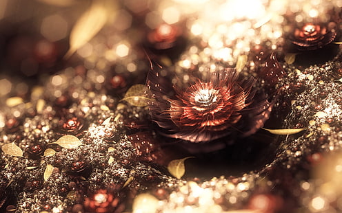 flor negra y roja, fractal, abstracto, bokeh, arte digital, Fondo de pantalla HD HD wallpaper