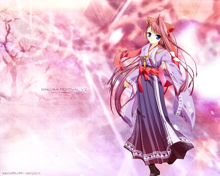 Sakura Festival wallpaper, Anime, Mädchen, süß, Kimono, lächelnd, HD-Hintergrundbild