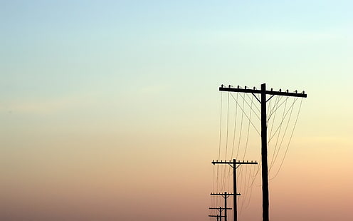 electric posts, power lines, gradient, minimalism, wires, utility pole, upscaled, HD wallpaper HD wallpaper