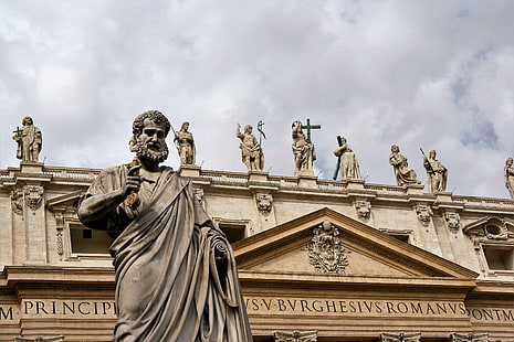 античност, сграда, празник, Италия, Рим, Санкт Петер, статуя, туризъм, Ватикана, HD тапет HD wallpaper