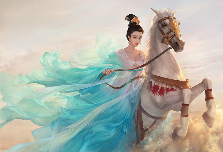 Fan Bingbing, prinsessa, konstverk, vit häst, HD tapet