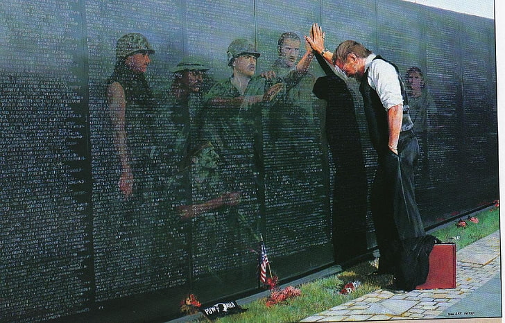 мъжки черен връх и панталон, война, войната във Виетнам, мемориал, HD тапет