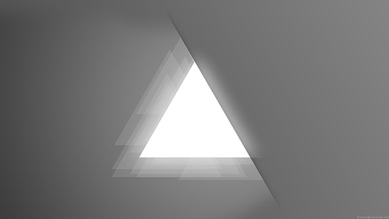 декор на триъгълник, минимализъм, сиво, триъгълник, абстрактно, дигитално изкуство, монохромен, HD тапет HD wallpaper