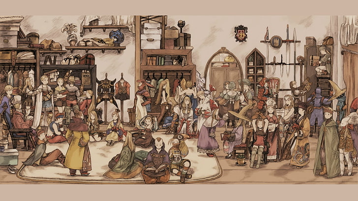 pintura emoldurada branca retangular, Táticas de Final Fantasy, Final Fantasy, Delita, Ramza, Agrias, Job System, White Mage, Black Mage, dançarina, Time Mage, Ninja, samurai, Ladrão, arqueiro, HD papel de parede