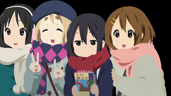 K-ON !, Kotobuki Tsumugi, Hirasawa Yui, Akiyama Mio, Nakano Azusa, animeflickor, vektor, HD tapet