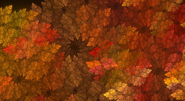 abstrak, Fall, Fractal, leaves, Wallpaper HD