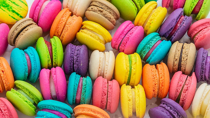 kolorowy, deserowy, różowy, ciasta, słodki, jasny, makaronik, francuski, makaronik, Tapety HD