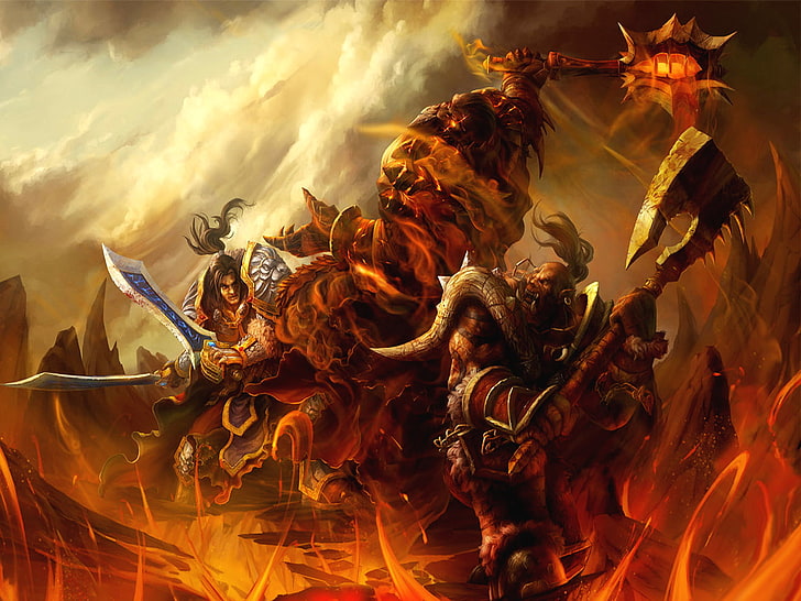 ilustração de monstro, Warcraft, Garrosh Hellscream, World of Warcraft, videogames, arte de fantasia, HD papel de parede