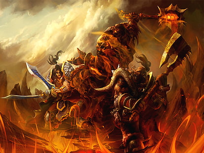 ilustração de monstro, Warcraft, Garrosh Hellscream, World of Warcraft, videogames, arte de fantasia, HD papel de parede HD wallpaper