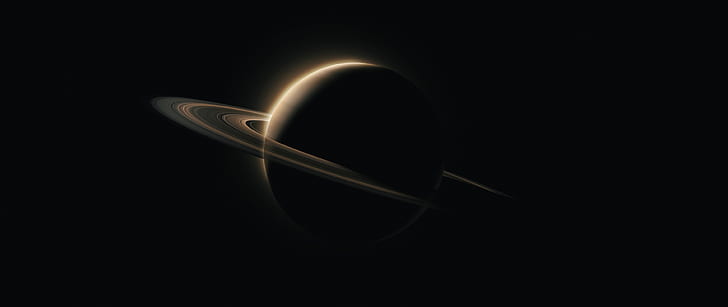 космос, сатурн, минимализм, космос, планета, черный фон, кольца, простой фон, HD обои