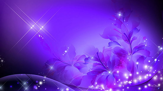 Славный фиолетовый, дизайн, цветы, блеск, звезды, мерцание, лето, лаванда, весна, абстрактный, фиолетовый, свечение, блеск, HD обои HD wallpaper