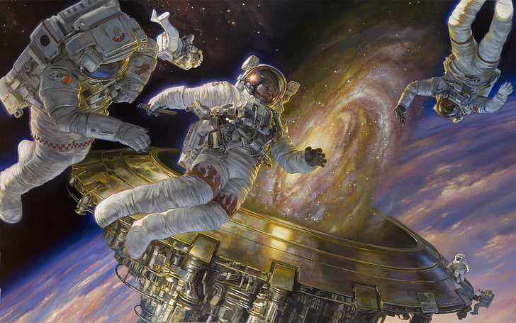 Donato Giancola astronauci statek galaktyka kosmiczny sen podbój wszechświata science fiction sztuka cyfrowa tapeta Hd na pulpit 5200 × 3250, Tapety HD