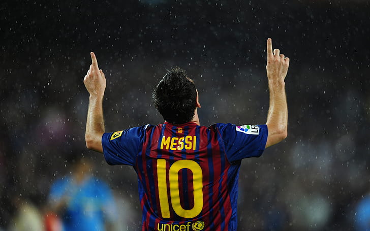 Lionel Messi yağmurda, ünlü, yıldız, İspanya, HD masaüstü duvar kağıdı