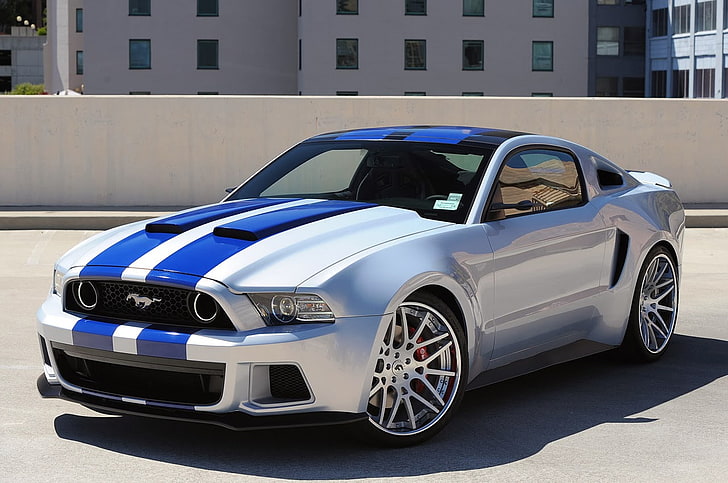 auto, Need for Speed ​​(film), Ford Mustang Shelby, Ford Mustang, veicolo, bianco, blu, Sfondo HD