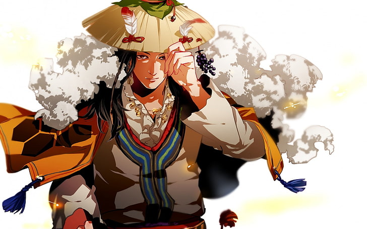 anime, original characters, anime boys, hat, feathers, HD wallpaper