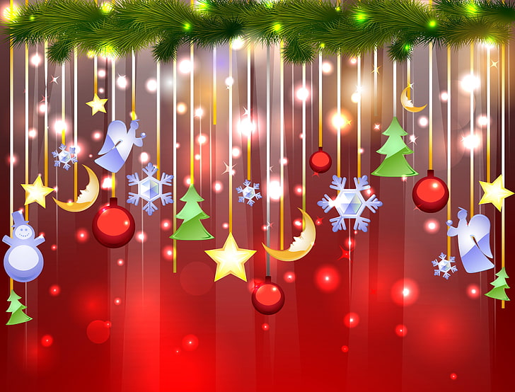 multicolored Christmas themed digital wallpaper, balls, decoration, holiday, New Year, Christmas, HD wallpaper