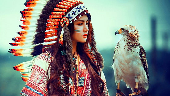 아메리카 원주민, 소녀, 독수리, 미국, 원주민, 생활, HD 배경 화면 HD wallpaper