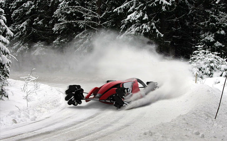 Mitsubishi Snow Explore, modern car, mitsubushi, snowcar, nature, explore, trees, track, snow, drift, cars, HD wallpaper