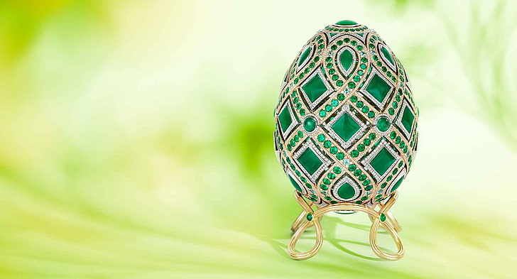 Happy Easter!, egg, green, faberge, easter, card, HD wallpaper