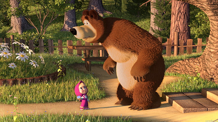 кафява мечка анимационен герой илюстрация, филм, филмът, филми, мечка, Маша, илюстрация, HD тапет
