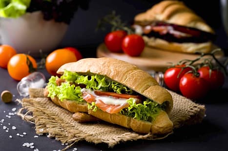 sallad, bröd, smörgås, grönsaker, tomater, mat, HD tapet HD wallpaper