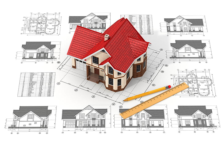 beżowo-czerwona miniatura domu, dom, plan, szkic, ołówek, architektura, układ, rysunki, projekt, linia, tapeta., inżynieria, budowa, kosztorysy, planowanie, Tapety HD