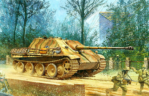 brown war tank illustration, figure, the second world, the Germans, sau, the Wehrmacht, Jagdpanther, Sd.Car. 173, self-propelled artillery, tank destroyers, HD wallpaper HD wallpaper