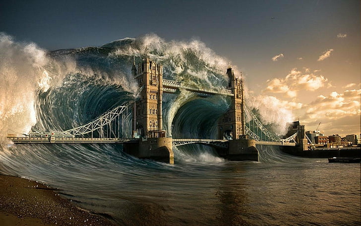 Science-Fiction, Apokalyptik, Apokalypse, London, Tower Bridge, Welle, HD-Hintergrundbild