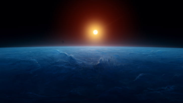 blaue und schwarze abstrakte Malerei, Sonne, Erde, Horizont, HD, 4K, 8K, HD-Hintergrundbild