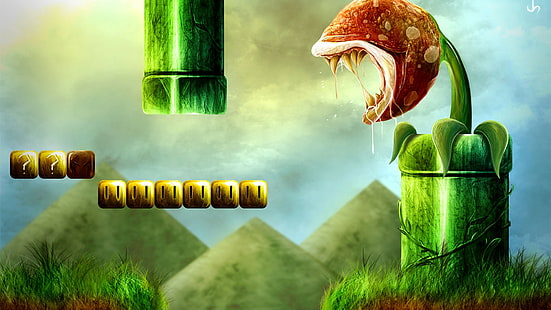 Super Mario Tunnel und Pflanzenmonster Wallpaper, Nintendo, Super Mario Bros., Videospiele, HD-Hintergrundbild HD wallpaper