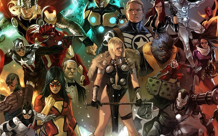 Comics, Collage, Beast (Marvel Comics), Captain America, Hawkeye, Iron Man, Nova (Marvel Comics), Spider-Woman, Thor, HD wallpaper