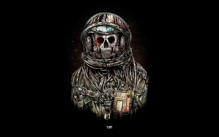 skeleton painting, death, skull, the suit, costume, astronaut, HD wallpaper