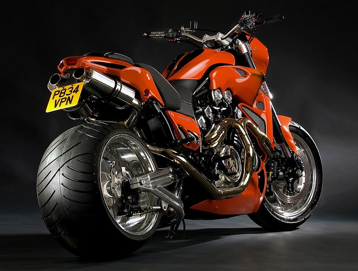 orange and black sports bike, style, design, freedom, speed, HD wallpaper
