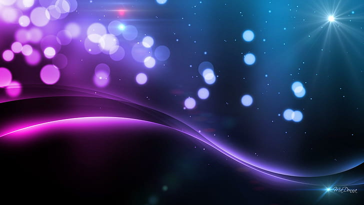 Mysterious Bright Lights, bright, sparkle, wave, abstract, shine, purple, light, blue, bokeh, glow, star, 3d and abstract, HD wallpaper